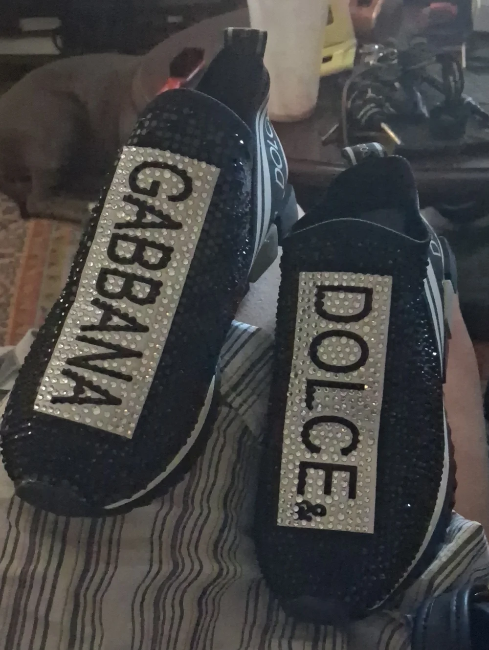 Like NewDolce & Gabbana Black Crystal-Embellished Logo Slip-On Sneakers